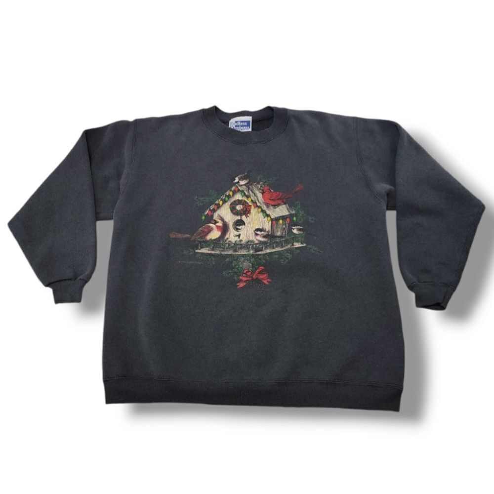 Vintage Endless Designs M Sweatshirt Size Medium Holiday Birds Birdhouse Graphic
